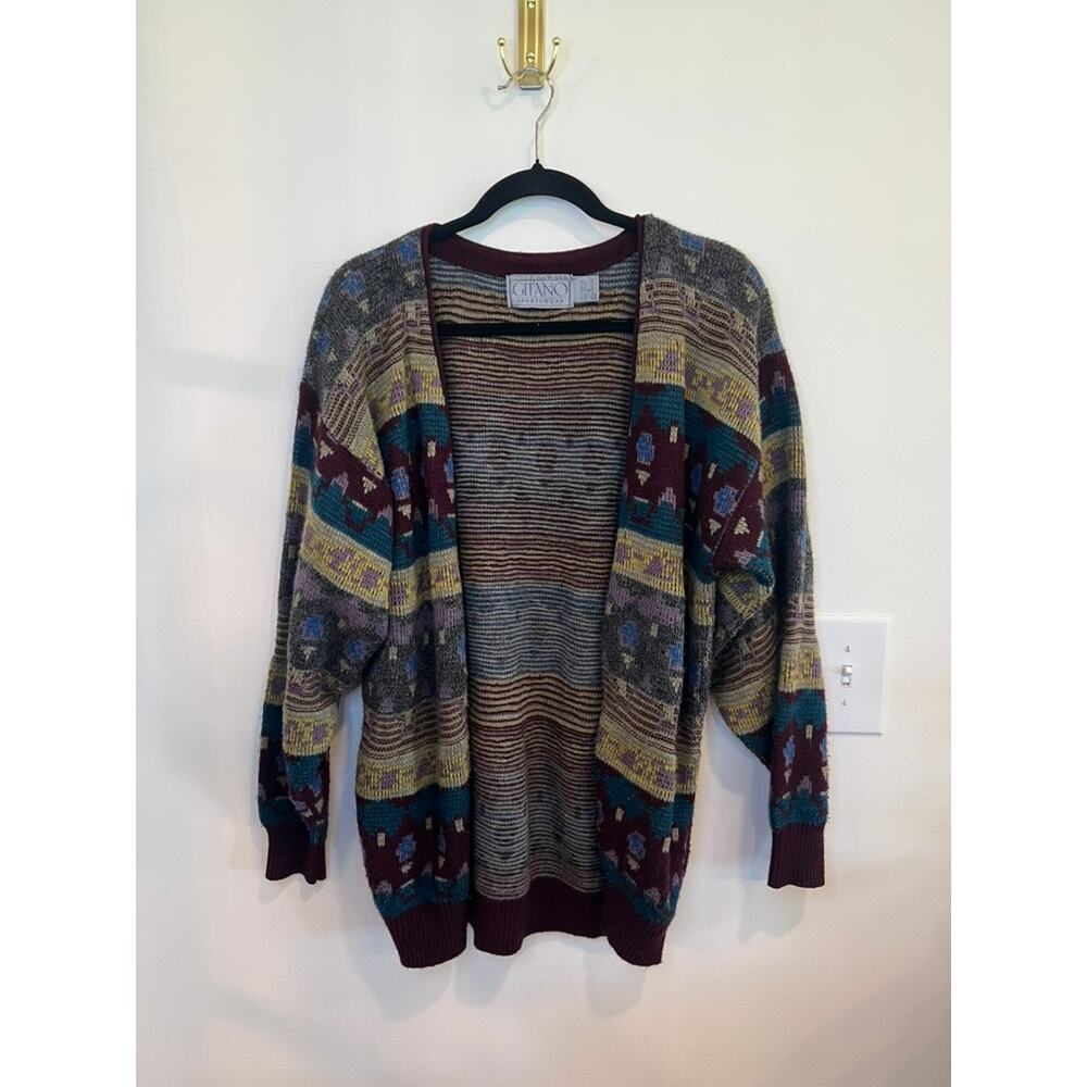 Vintage Grandpa Cardigan 90s Pattern Knit Oversized Indie Boho Cozy